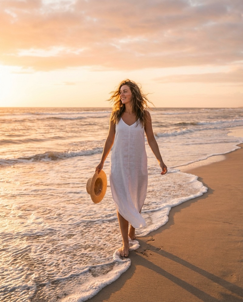 Beispielergebnis: Strandspaziergang Golden Hour (Ganzkörper, Reisen)