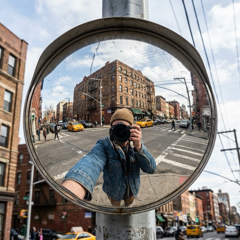 Beispielergebnis: Reflektiertes Selbstporträt in einem urbanen konvexen Verkeh