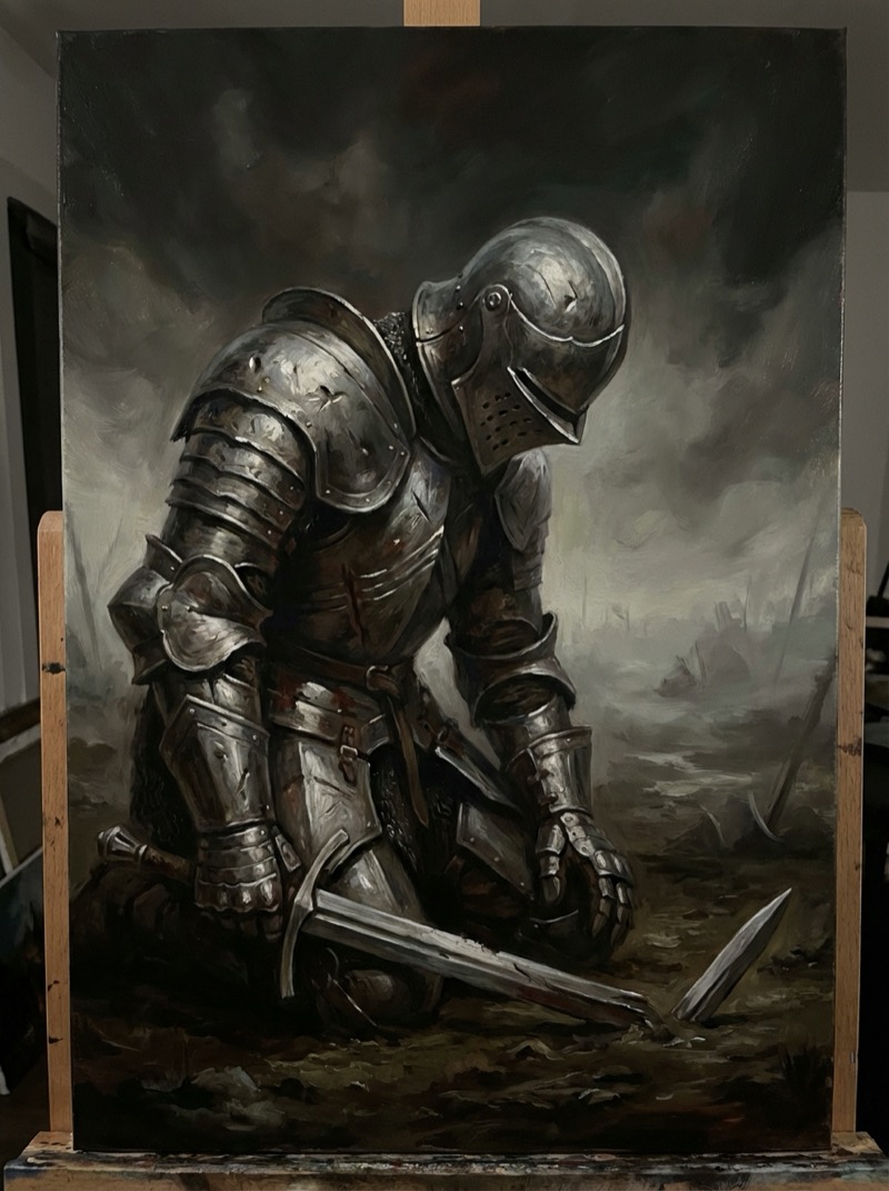 Ein gebrochener, seelenzerstörter mittelalterlicher Ritter