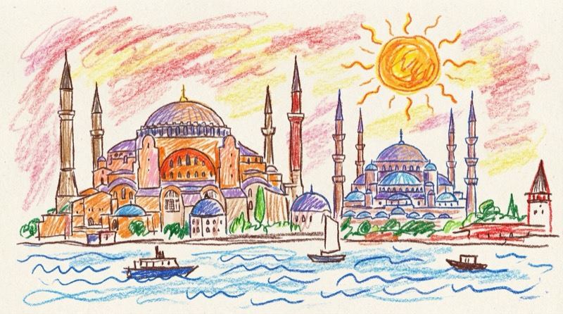 Beispielergebnis: Illustrative Hand Drawn Istanbul Skyline Prompt