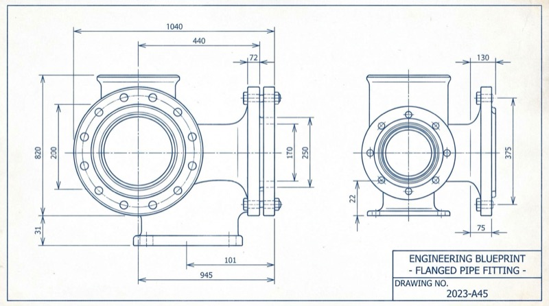 Beispielergebnis: Mechanical Part Render to Technical Drawing Converter