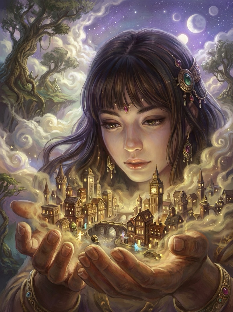 Surreal Miniature Cityscape with Giant Observer