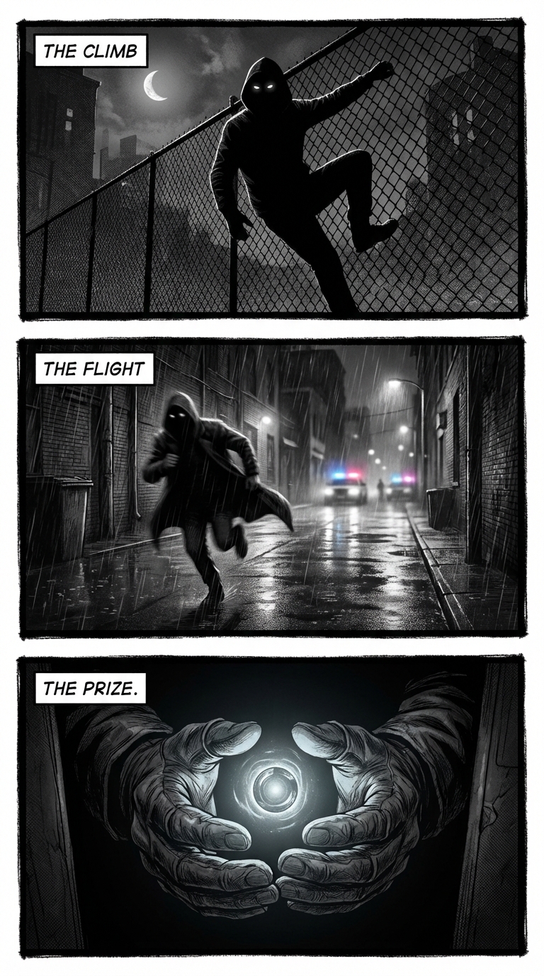 Beispielergebnis: A three-panel monochromatic image