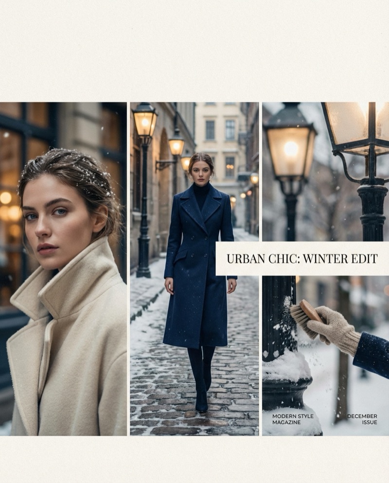 Editorial Winter Poster–Style Multi-Panel Collage Generation